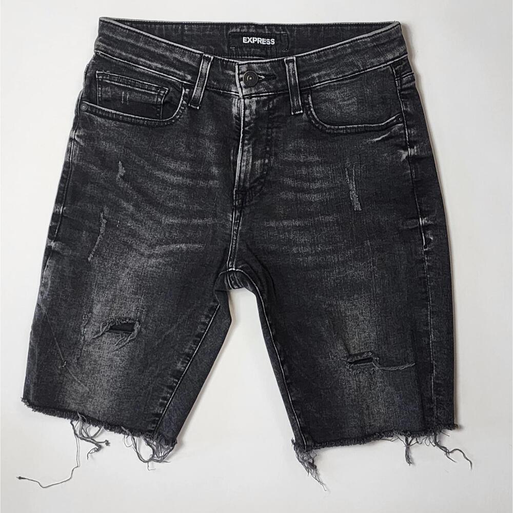 Stylish Express Distressed Black Denim Shorts 29